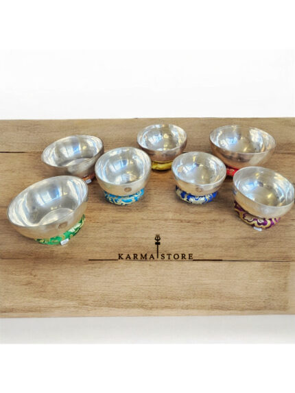 Tibetan Singing Bowl Set – 7 Chakra New Moon Sound Healing & Meditation with Real Silver Coating